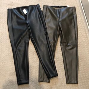 Black Olive Faux Vegan Leather Devon Leggings